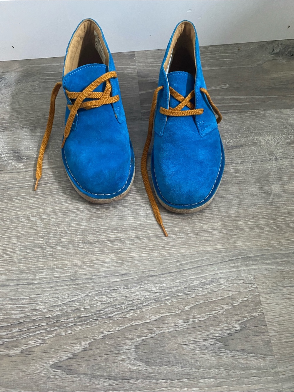Clarks Kids Blue Suede Lace-Up Boots with Tan Laces
